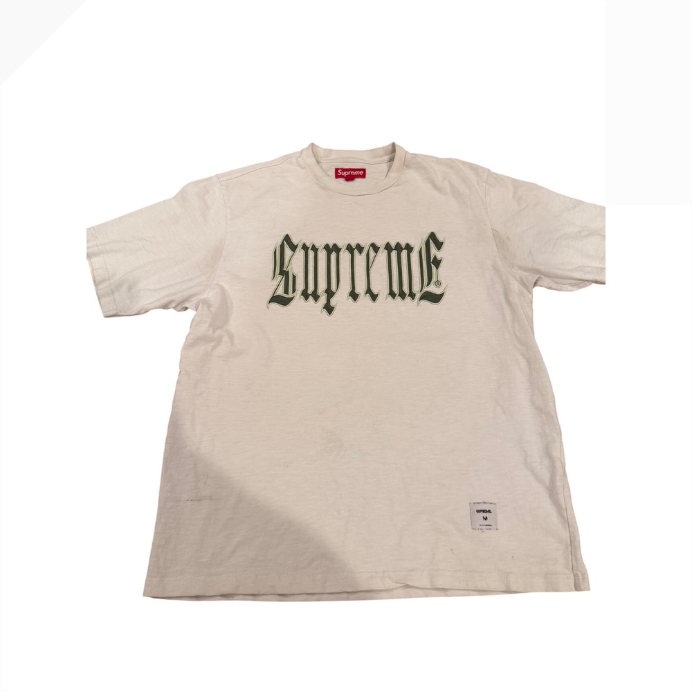 Supreme Old English Logo Slub Cotton T-Shirt Off White Cream